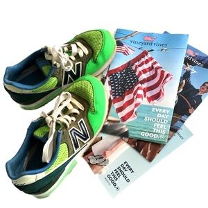New Balance Neon Green Blue Running Shoes Sneakers
